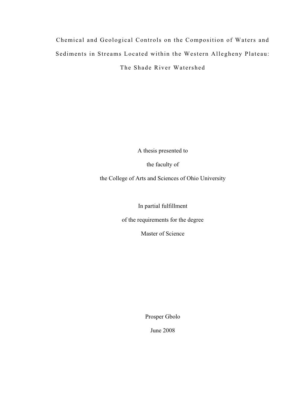 Chemical and Geological Controls on the Composition of Waters And