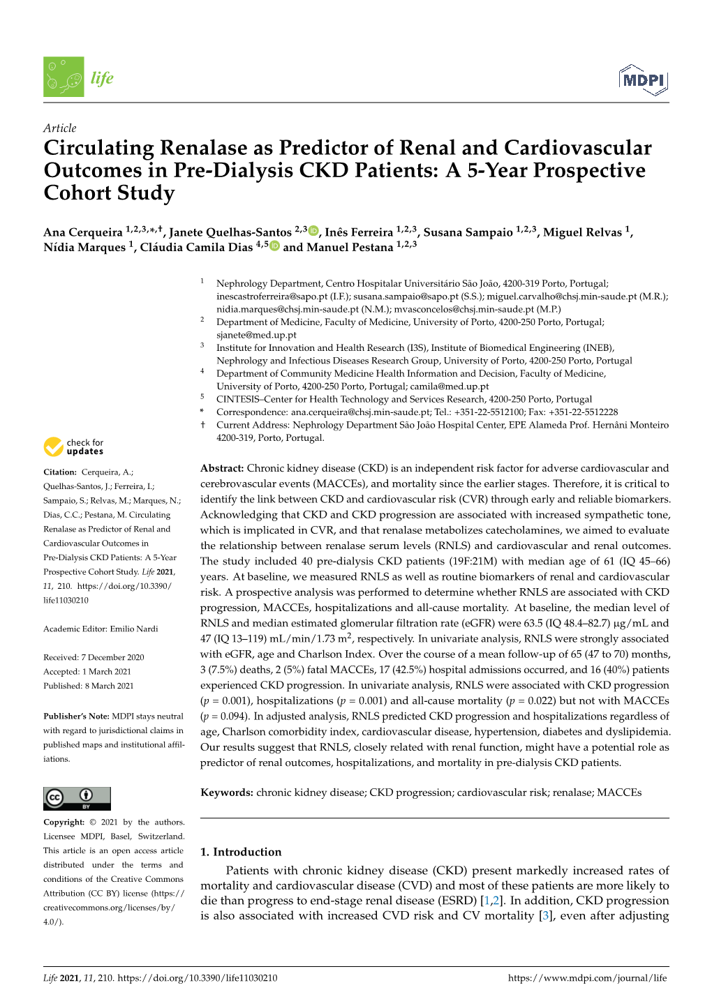 Circulating Renalase As Predictor of Renal and Cardiovascular Outcomes in Pre-Dialysis CKD Patients: a 5-Year Prospective Cohort Study