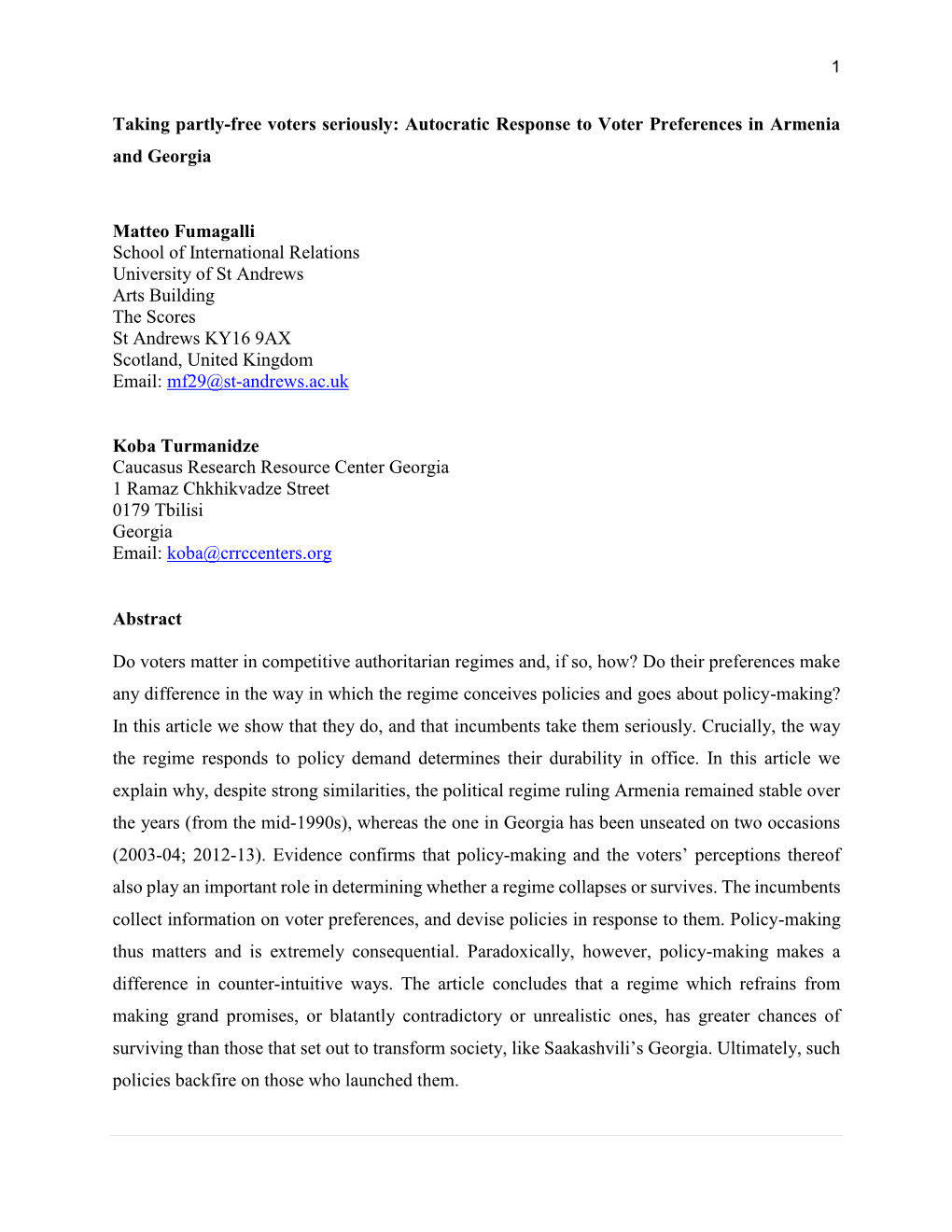 Taking Partly-Free Voters Seriously: Autocratic Response to Voter Preferences in Armenia and Georgia