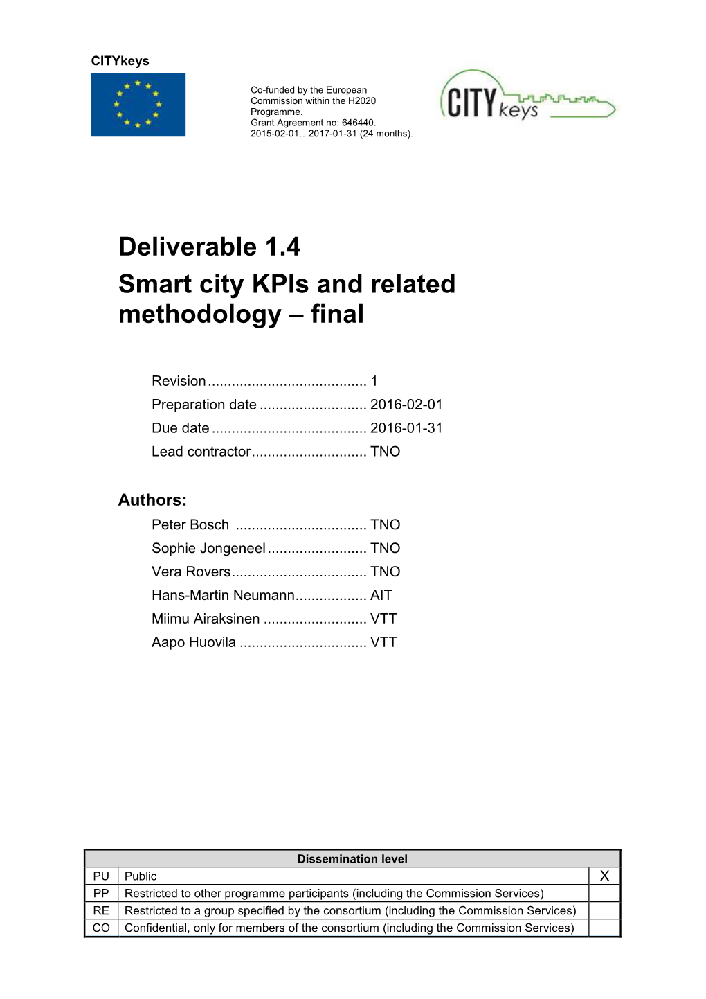 Deliverable 1.4 Smart City Kpis and Related Methodology – Final