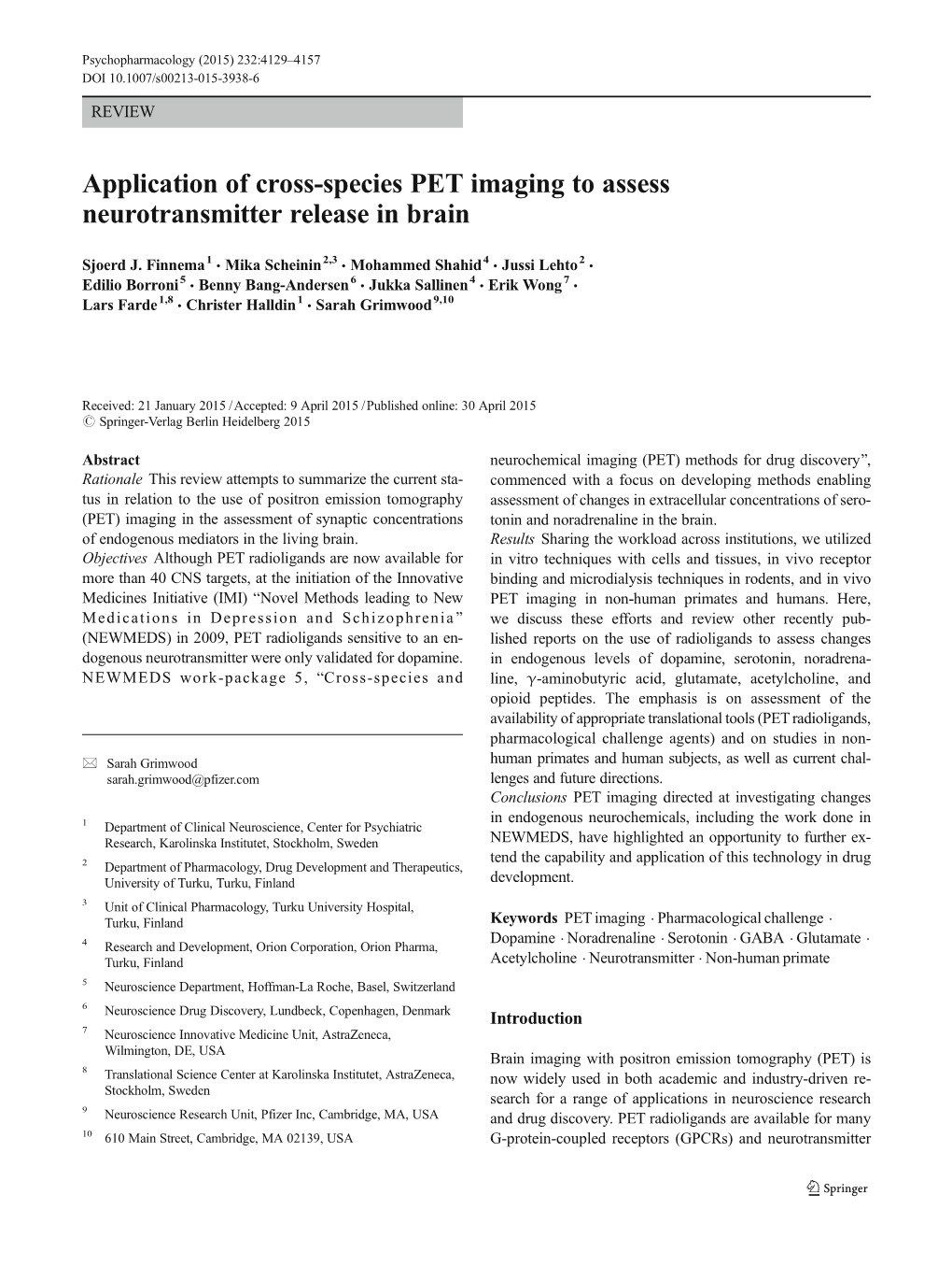 Application of Cross-Species PET Imaging to Assess Neurotransmitter Release in Brain