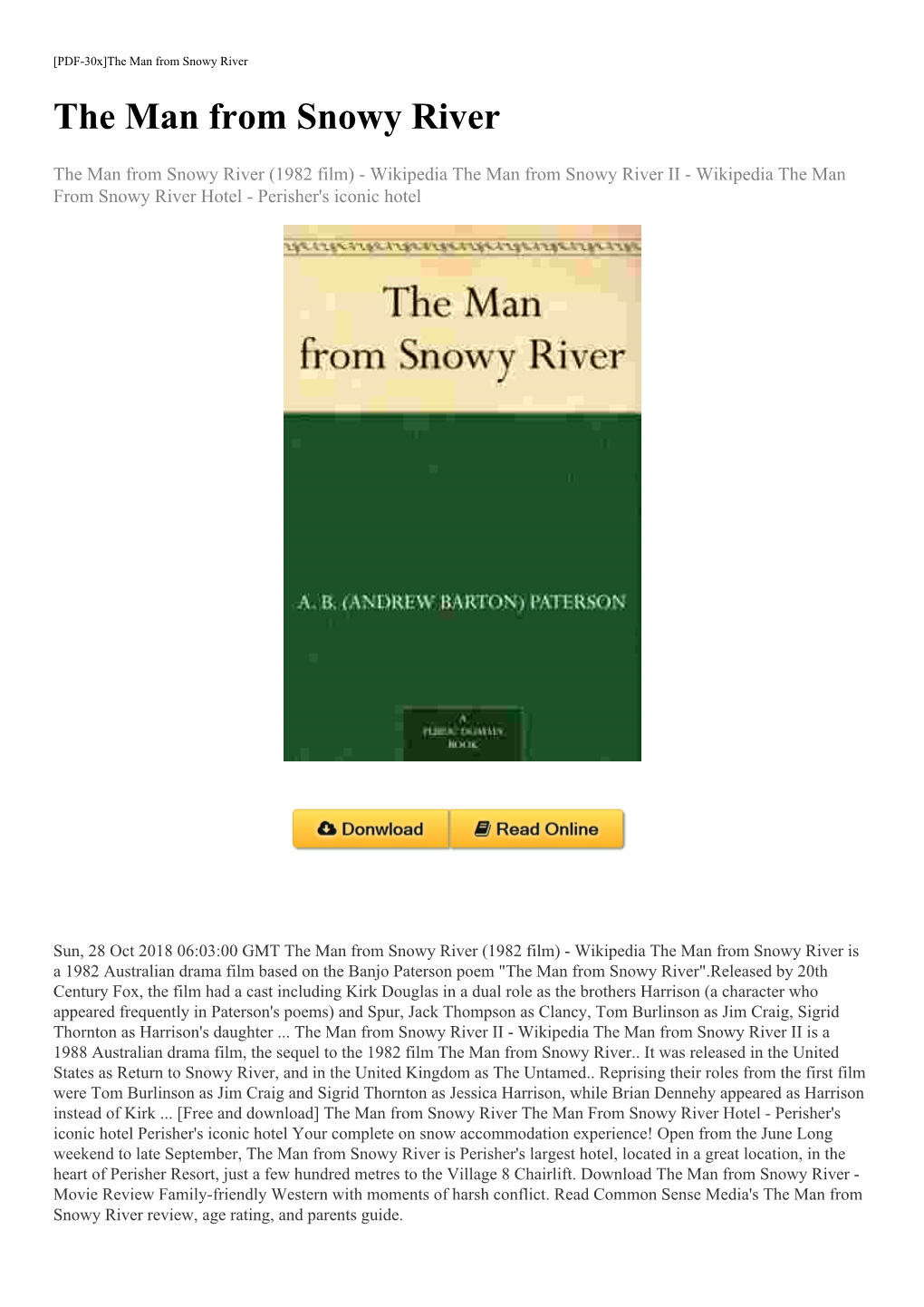 [Free and Download] the Man from Snowy River