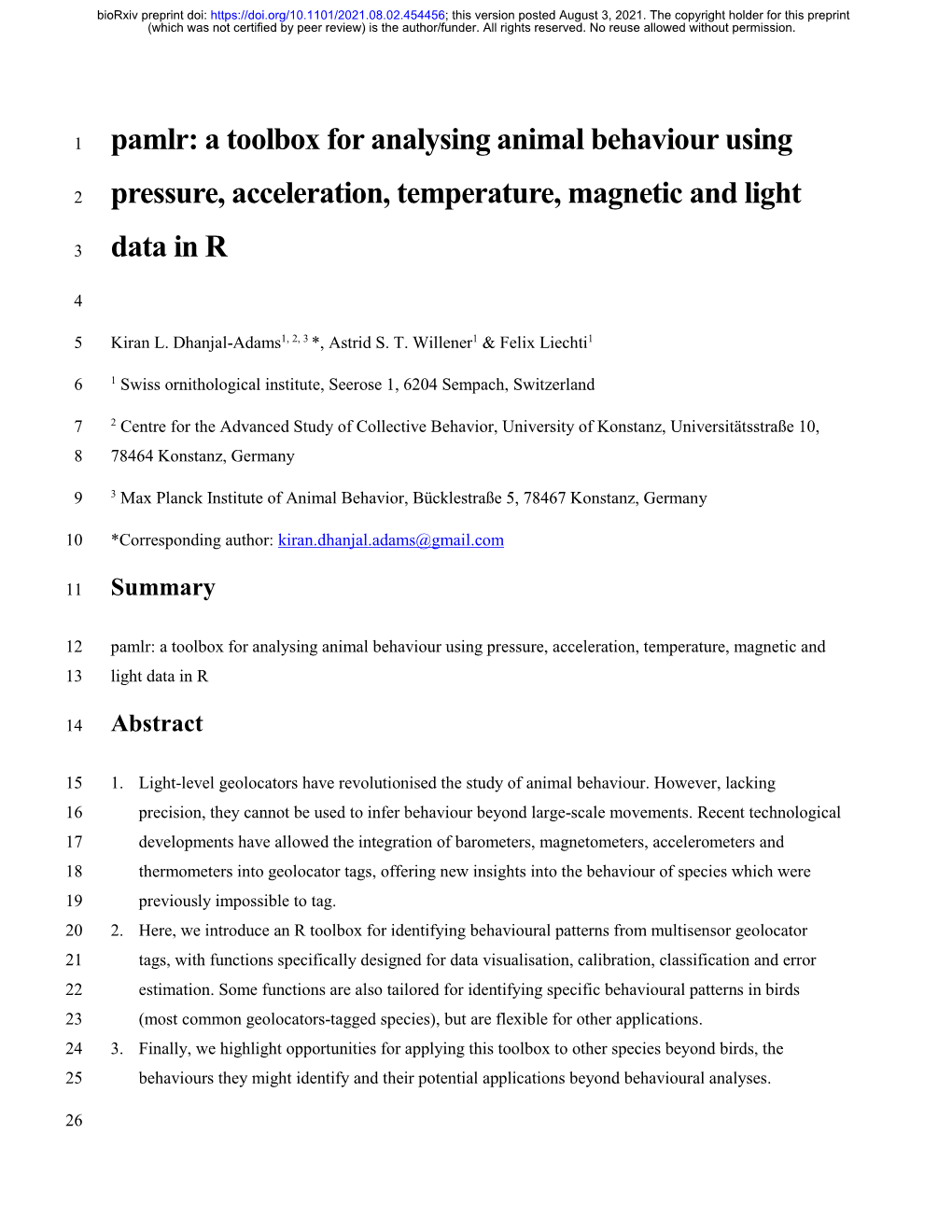 A Toolbox for Analysing Animal Behaviour Using Pressure, Acceleration, Temperature, Magnetic and 13 Light Data in R