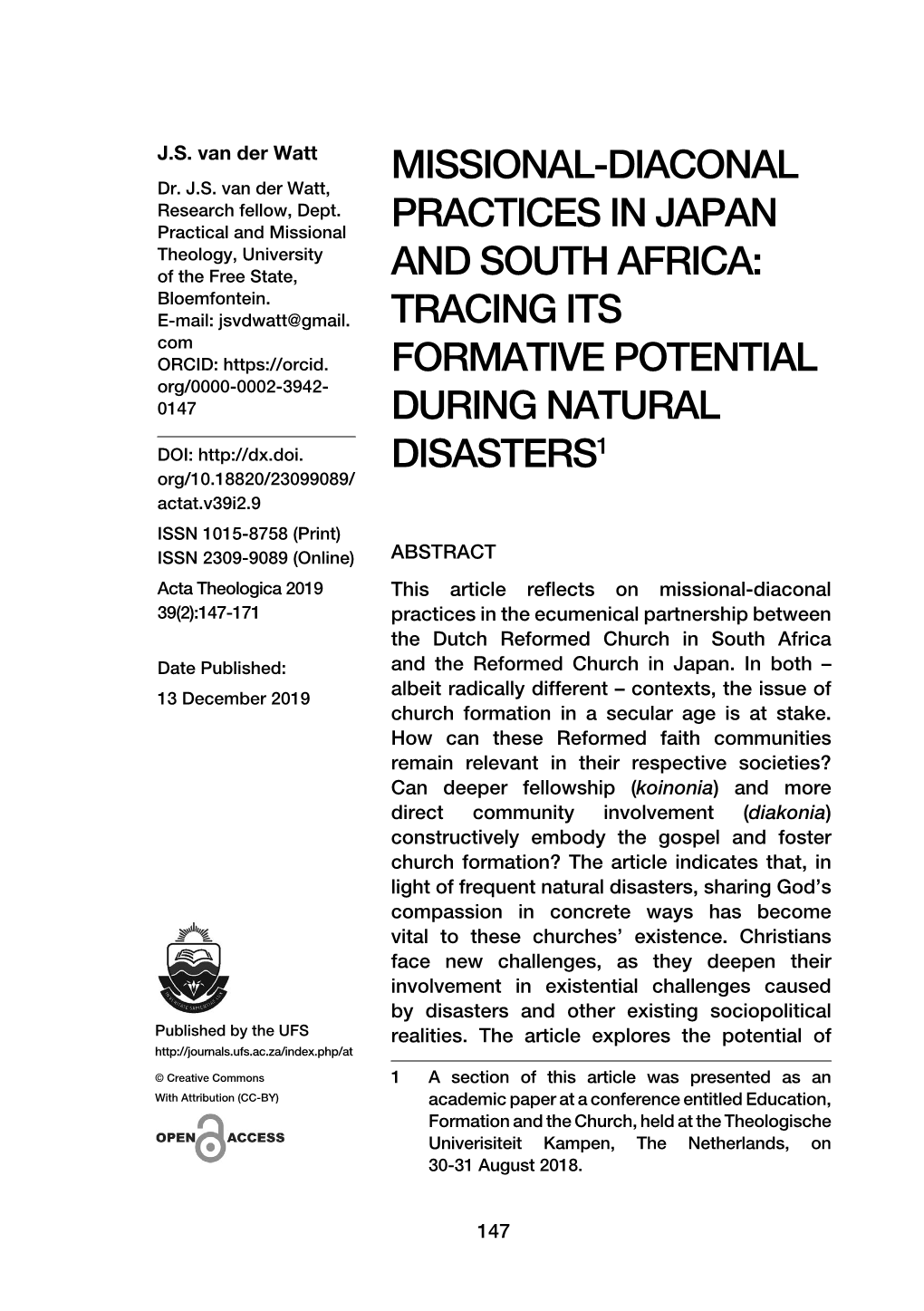 Missional-Diaconal Practices in Japan and South Africa