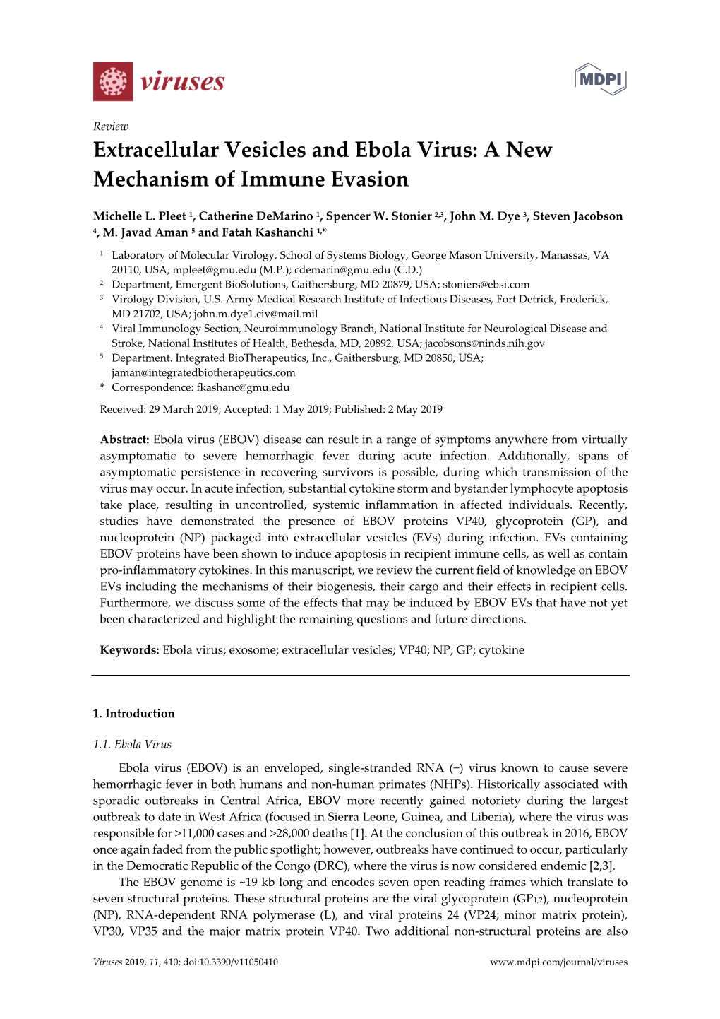 Extracellular Vesicles and Ebola Virus: a New Mechanism of Immune Evasion