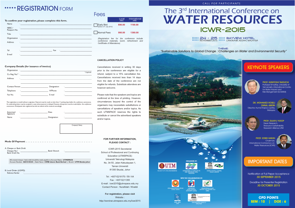 WATER RESOURCES (Before 31St July 2015) NRIC / : ______Passport No