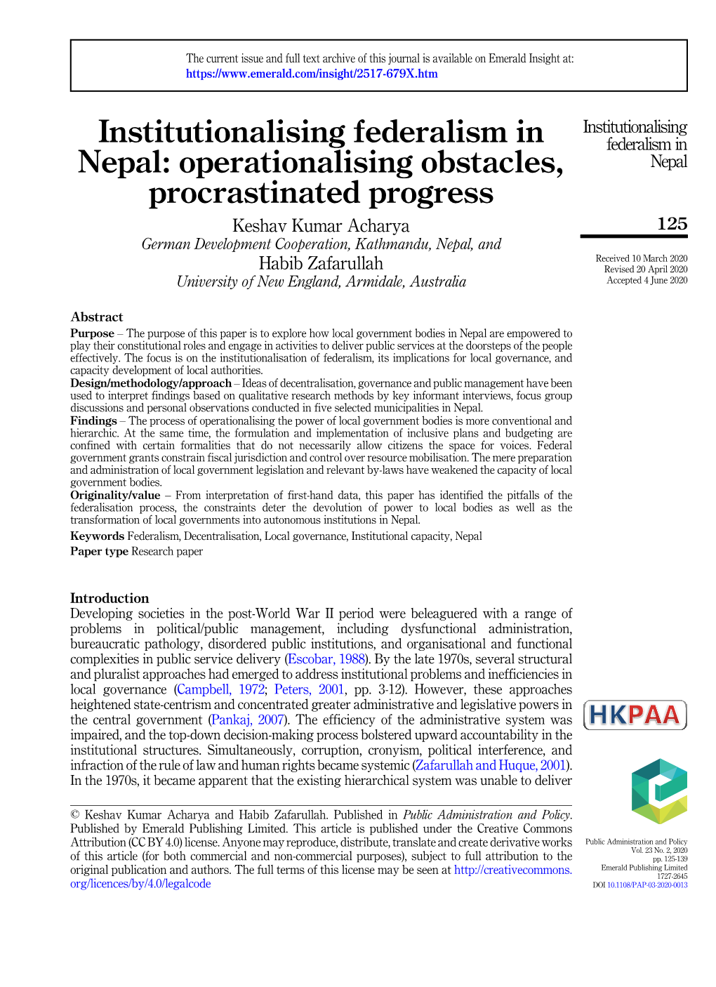 Institutionalising Federalism in Nepal: Operationalising Obstacles