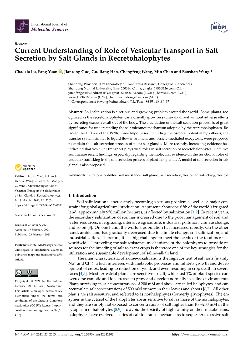 Current Understanding of Role of Vesicular Transport in Salt Secretion by Salt Glands in Recretohalophytes