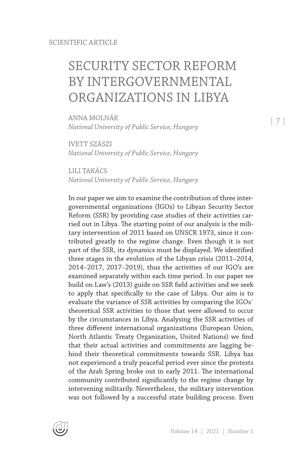 Security Sector Reform by Intergovernmental Organizations in Libya