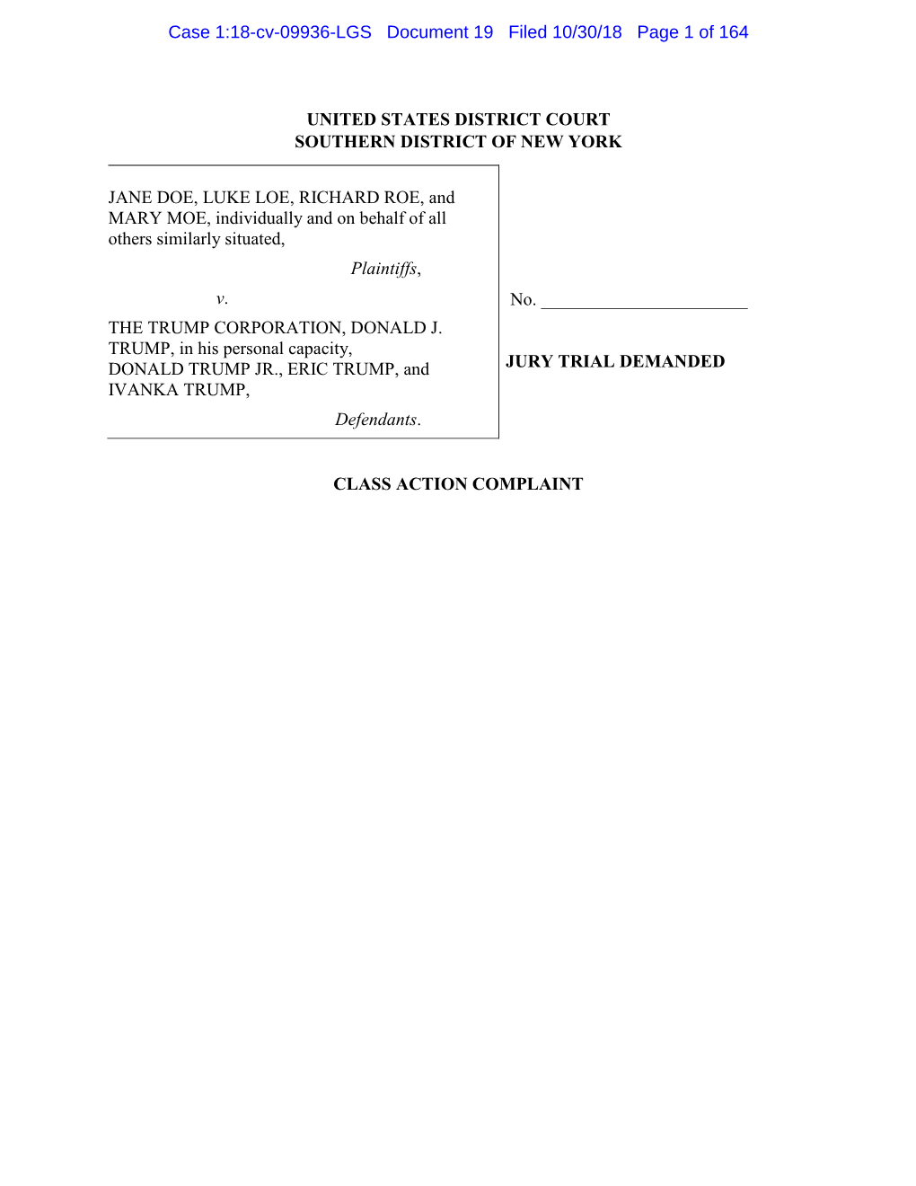 COMPLAINT Case 1:18-Cv-09936-LGS Document 19 Filed 10/30/18 Page 2 of 164