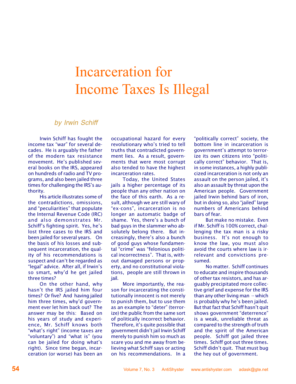 Incarceration for Income Taxes Is Illegal