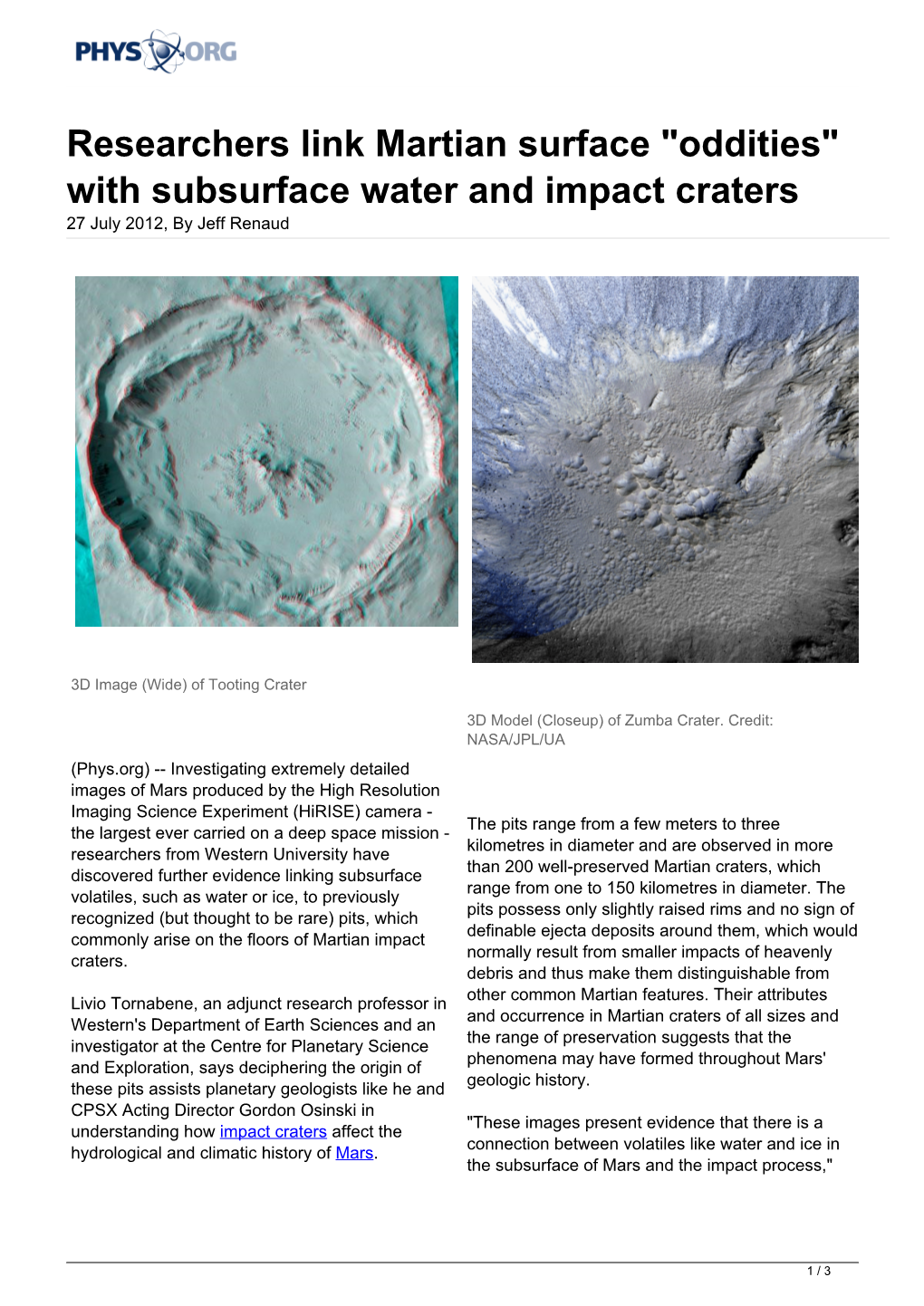 With Subsurface Water and Impact Craters 27 July 2012, by Jeff Renaud