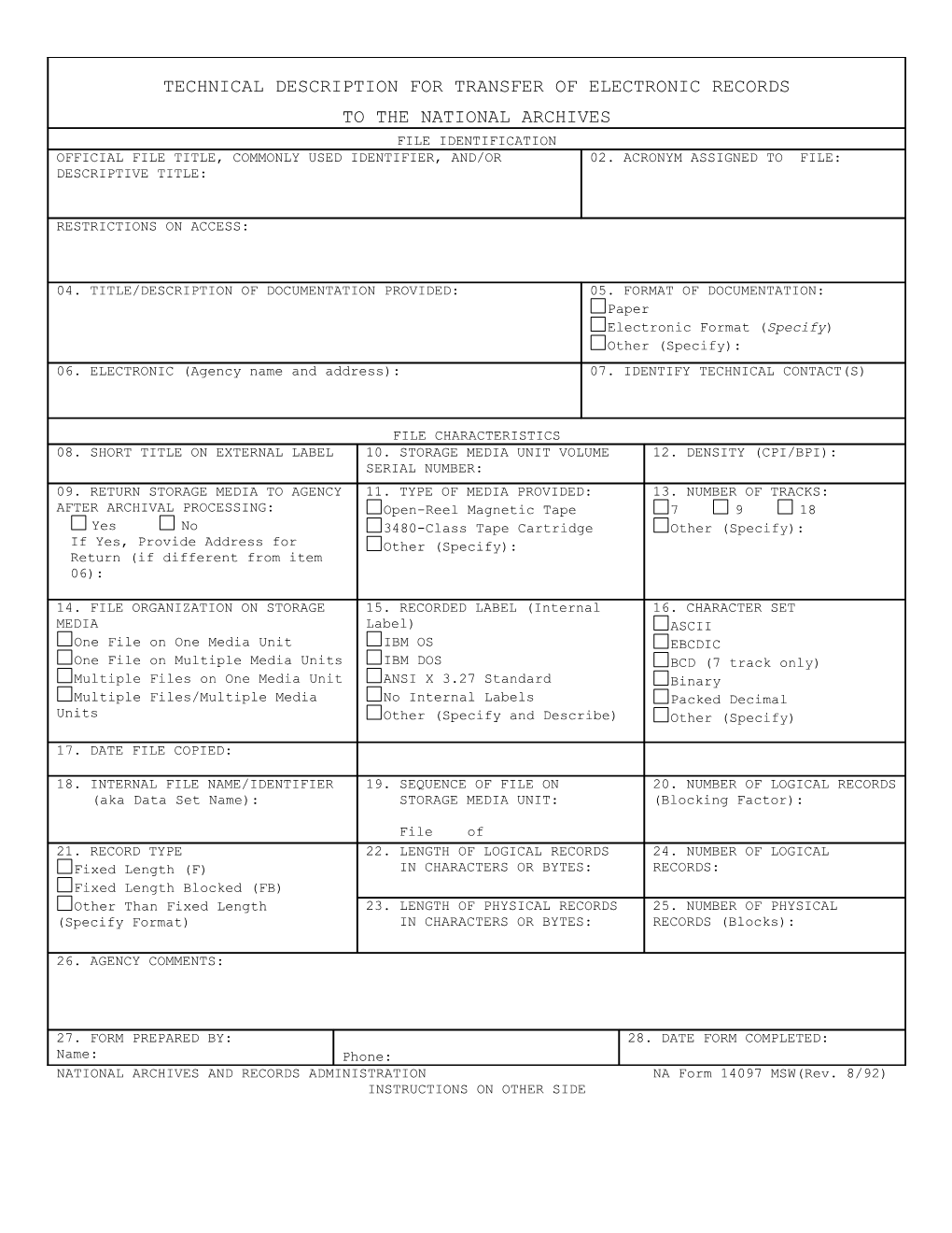 Technical Description for Transfer of Electronic Records