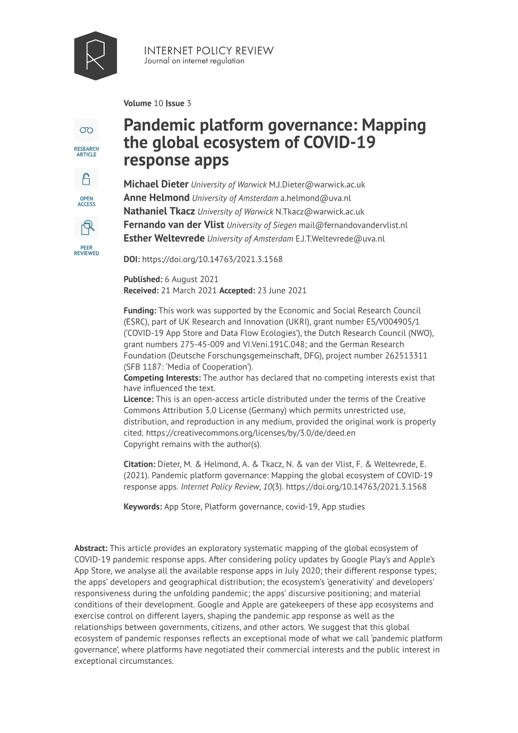 Pandemic Platform Governance: Mapping the Global Ecosystem of COVID-19 Response Apps