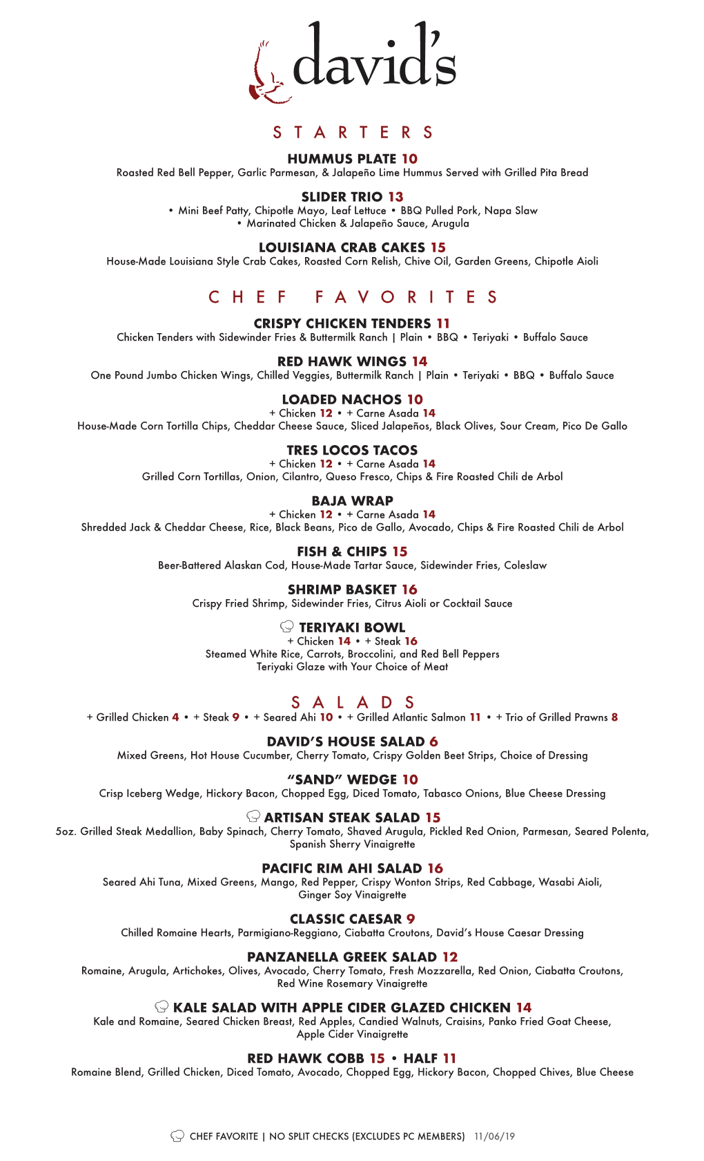 Page 1 CHEF FAVORITE | NO SPLIT CHECKS (EXCLUDES PC