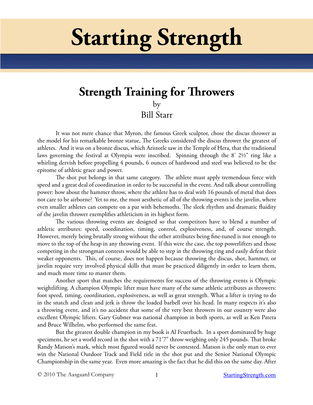 Strength Training for Throwers by Bill Starr