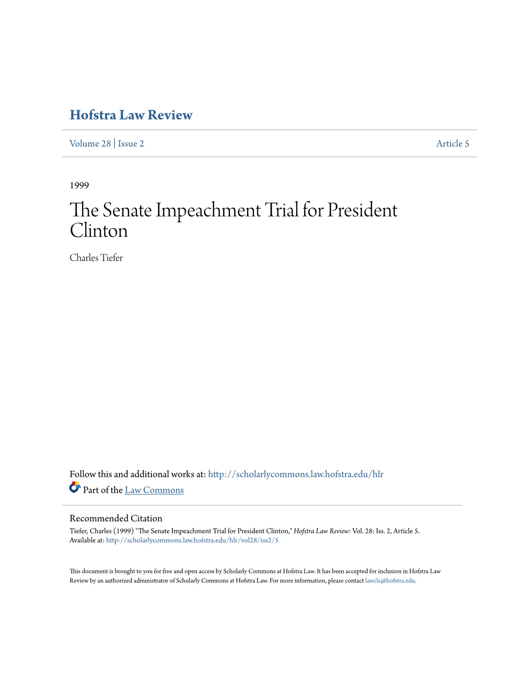 The Senate Impeachment Trial for President Clinton