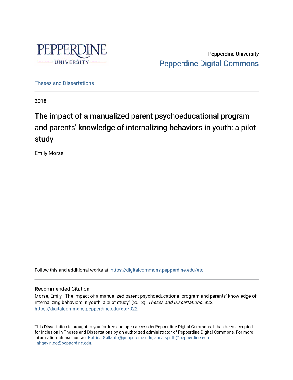 The Impact of a Manualized Parent Psychoeducational Program and Parents' Knowledge of Internalizing Behaviors in Youth: a Pilot Study