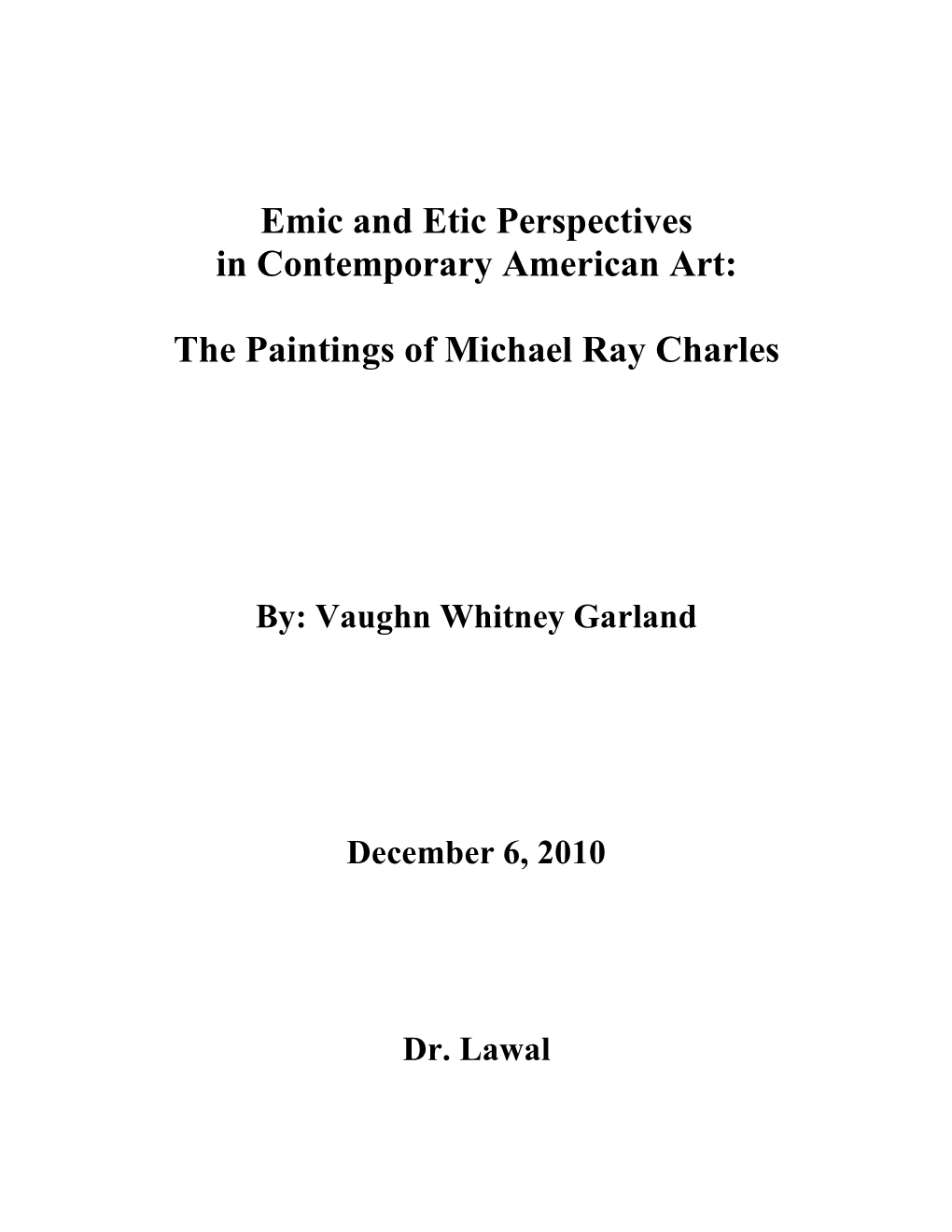 Emic and Etic Perspectives in Contemporary American Art The