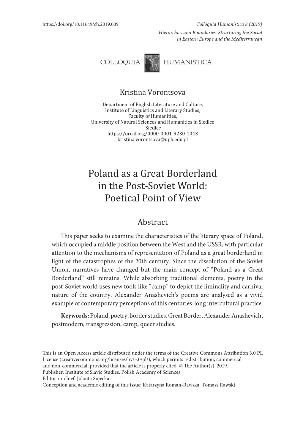 Poland As a Great Borderland in the Post-Soviet World: Poetical Point of View