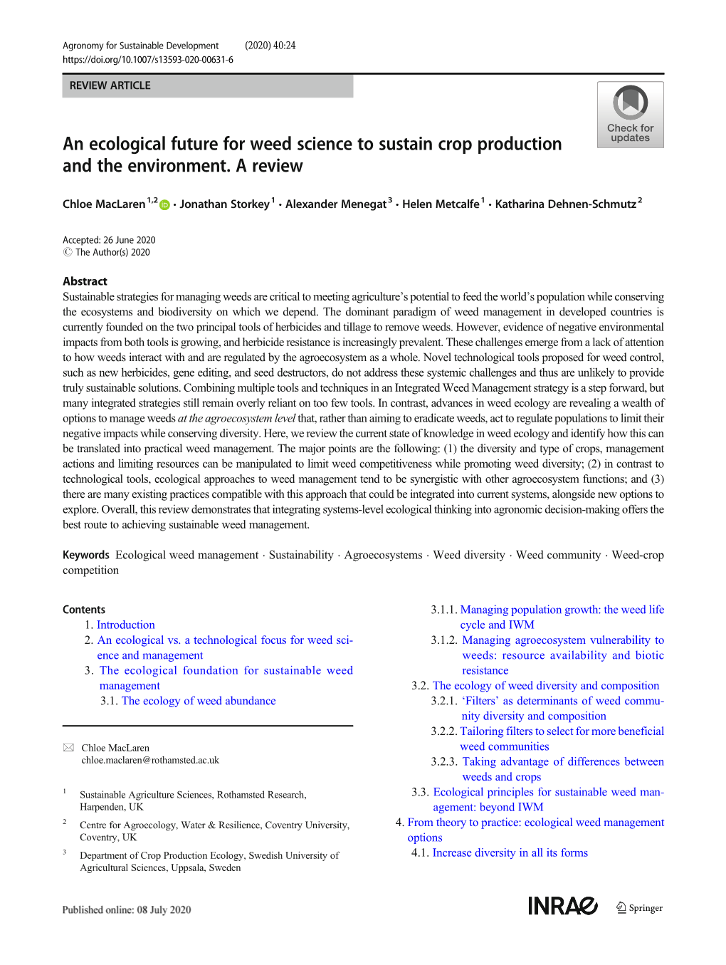 An Ecological Future for Weed Science to Sustain Crop Production and the Environment