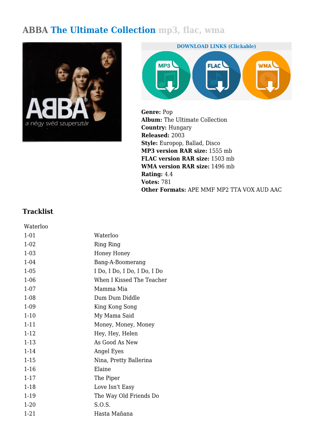 ABBA the Ultimate Collection Mp3, Flac, Wma