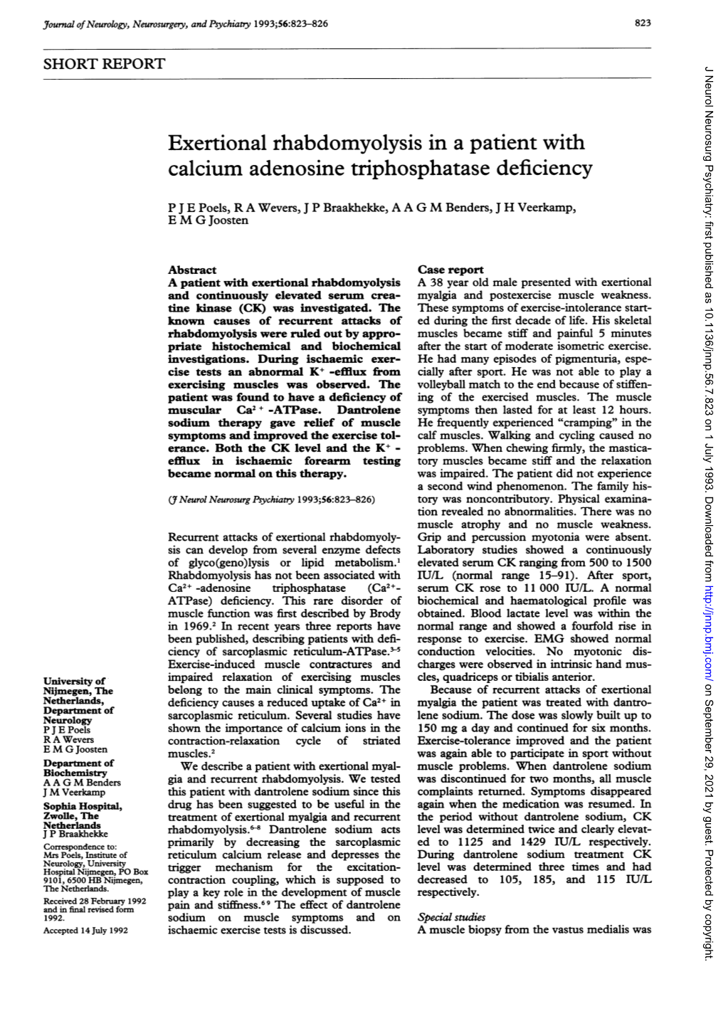 Exertional Rhabdomyolysis in a Patient with Calcium Adenosine Triphosphatase Deficiency