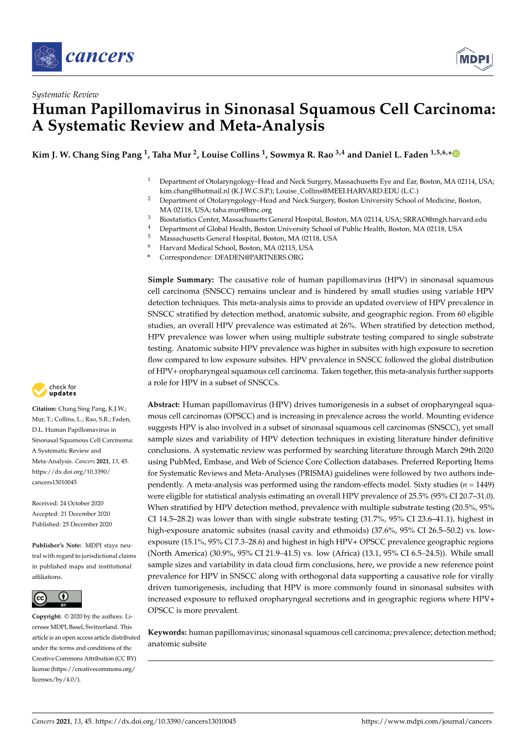 Human Papillomavirus in Sinonasal Squamous Cell Carcinoma: a Systematic Review and Meta-Analysis