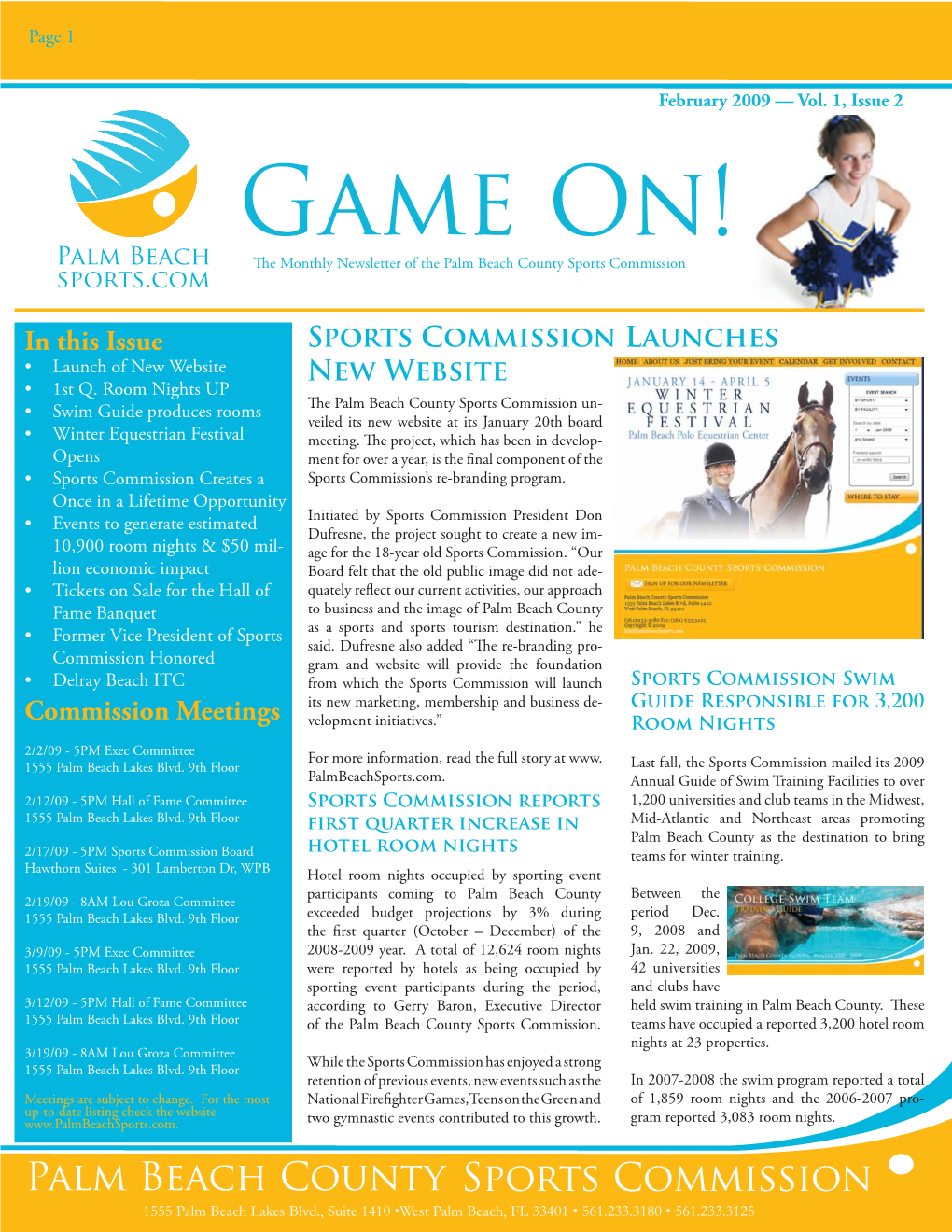 Game On! the Monthly Newsletter of the Palm Beach County Sports Commission