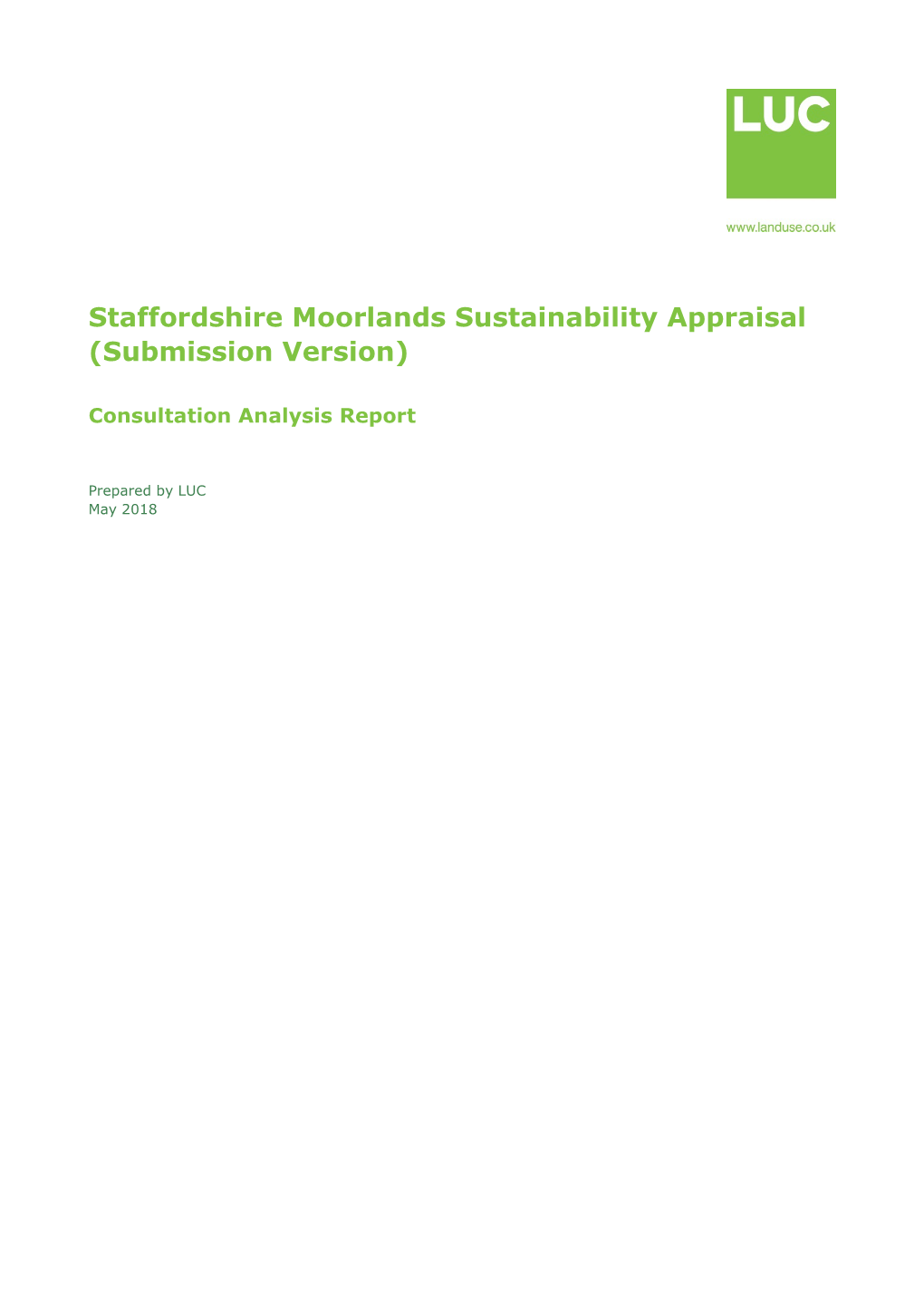 Staffordshire Moorlands Sustainability Appraisal (Submission Version)