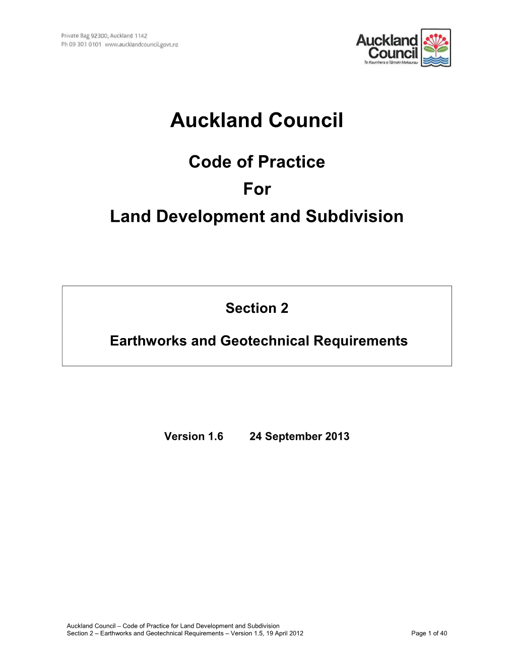 Code of Practice for and Development and Subdivision, Part 2: Earthworks