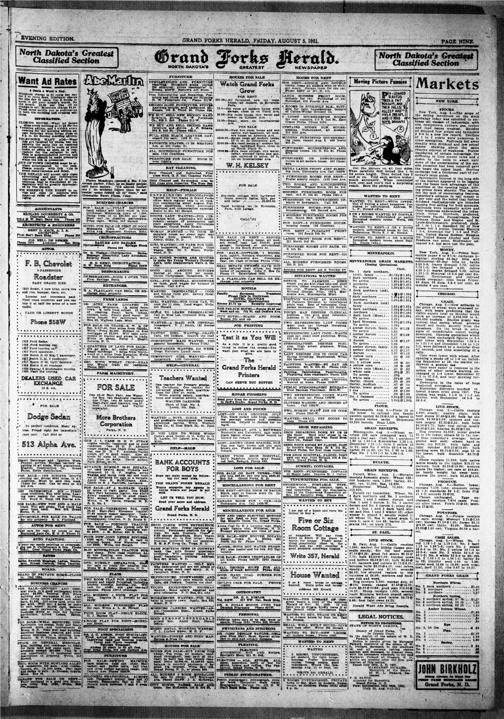 GRAND FORKS HERALD, Fkipayj AUGUST 5,1921