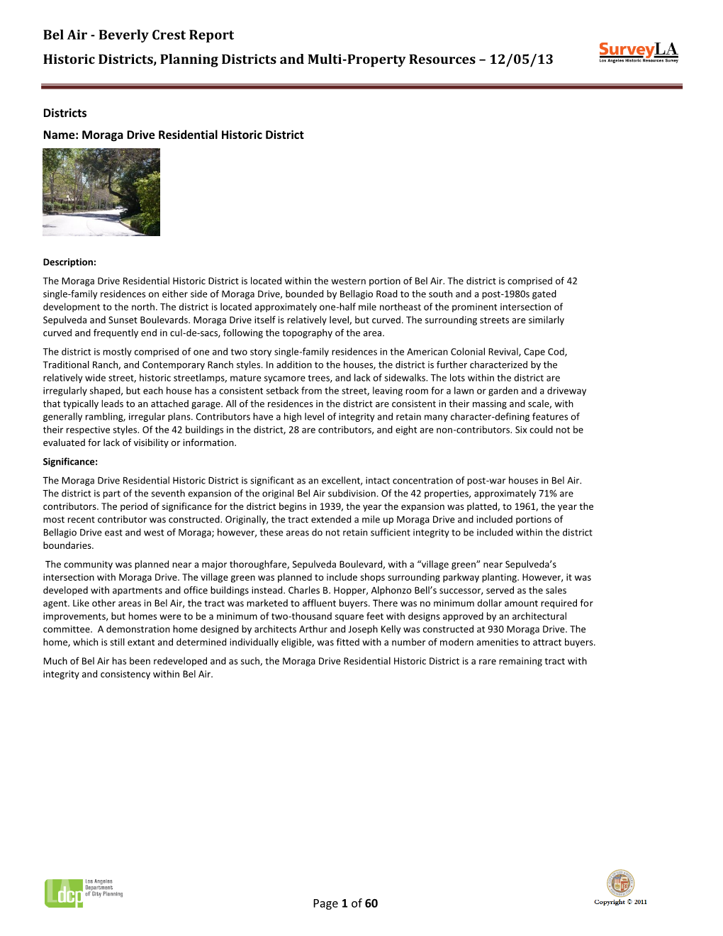 Bel Air - Beverly Crest Report Historic Districts, Planning Districts and Multi-Property Resources – 12/05/13