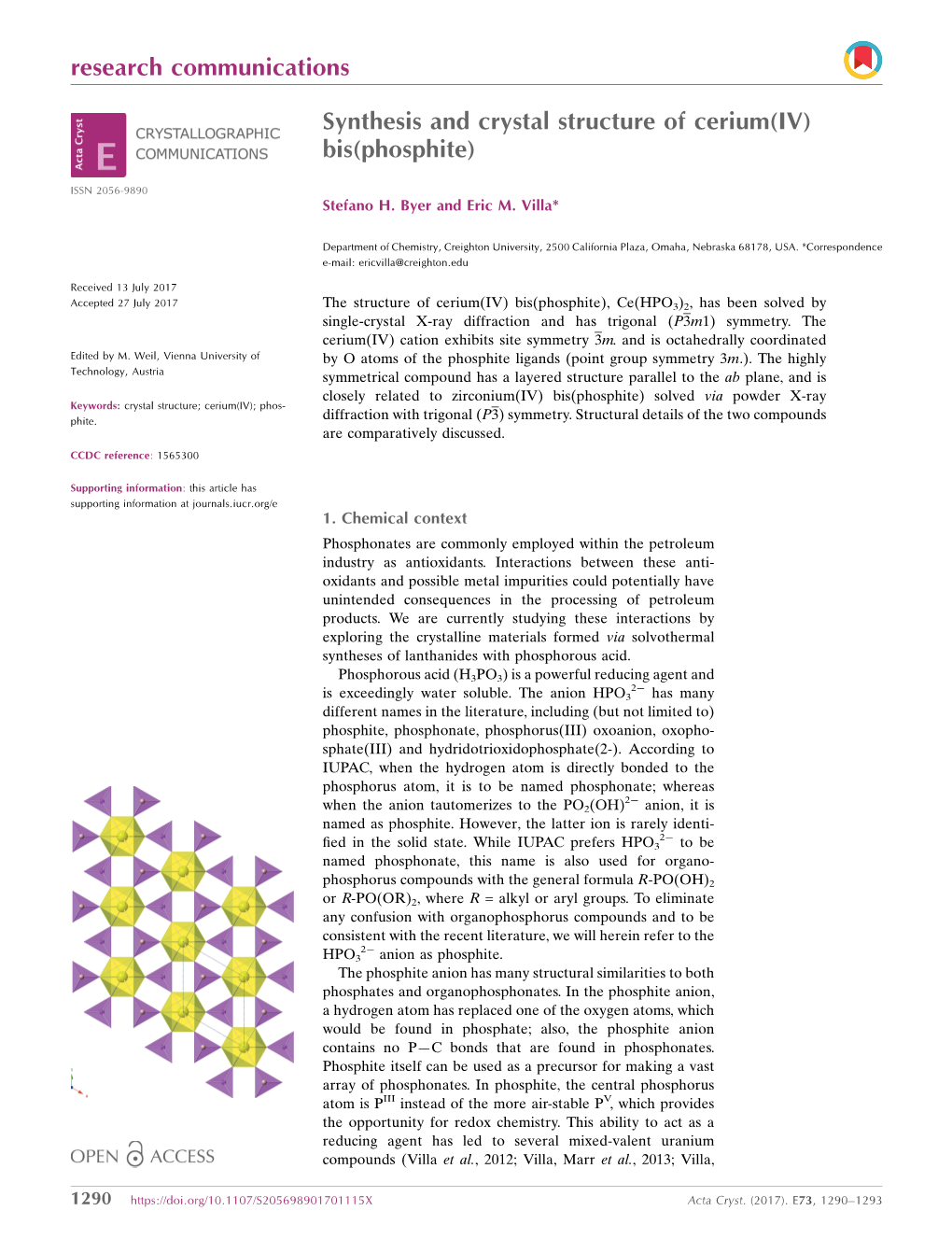 Synthesis and Crystal Structure of Cerium(IV) Bis(Phosphite)