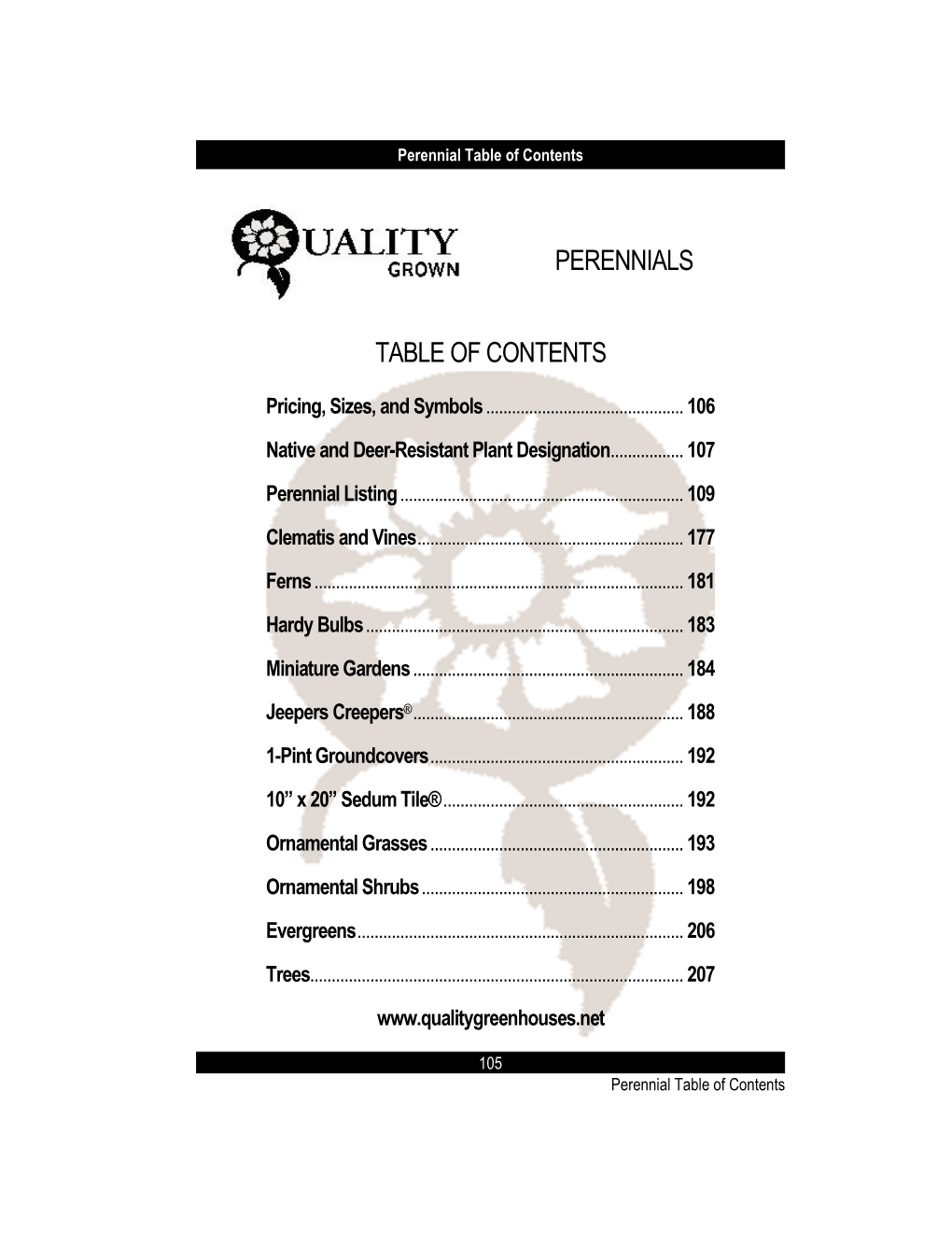 Perennials Table of Contents