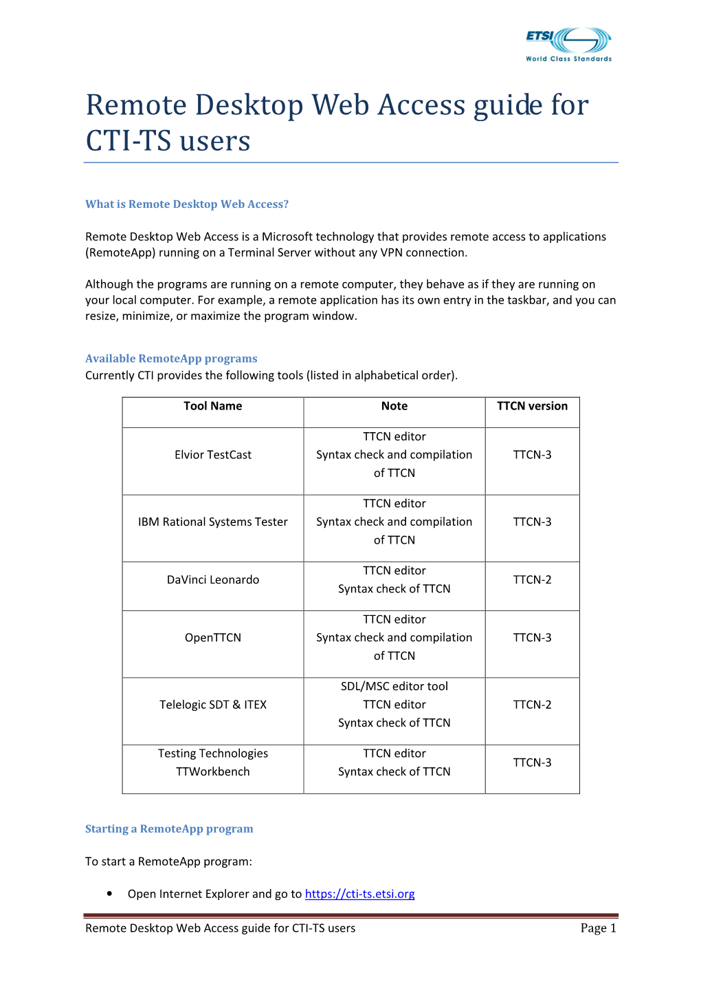 Remote Desktop Web Access Guide for CTI-TS Users