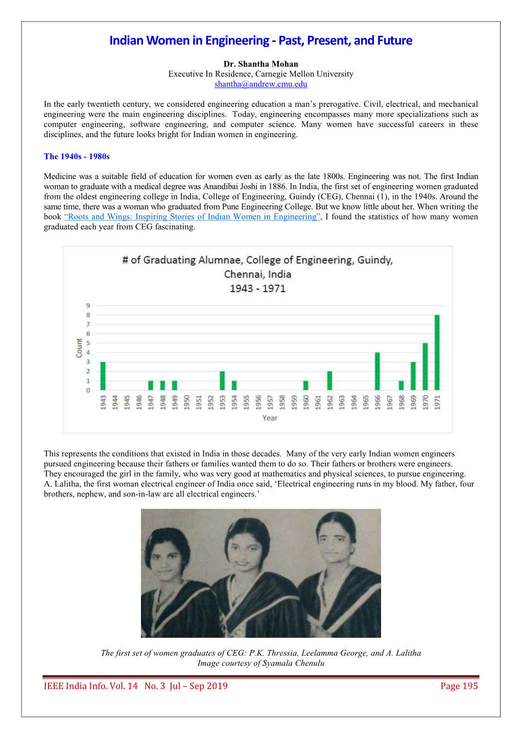 Indian Women in Engineering - Past, Present, and Future