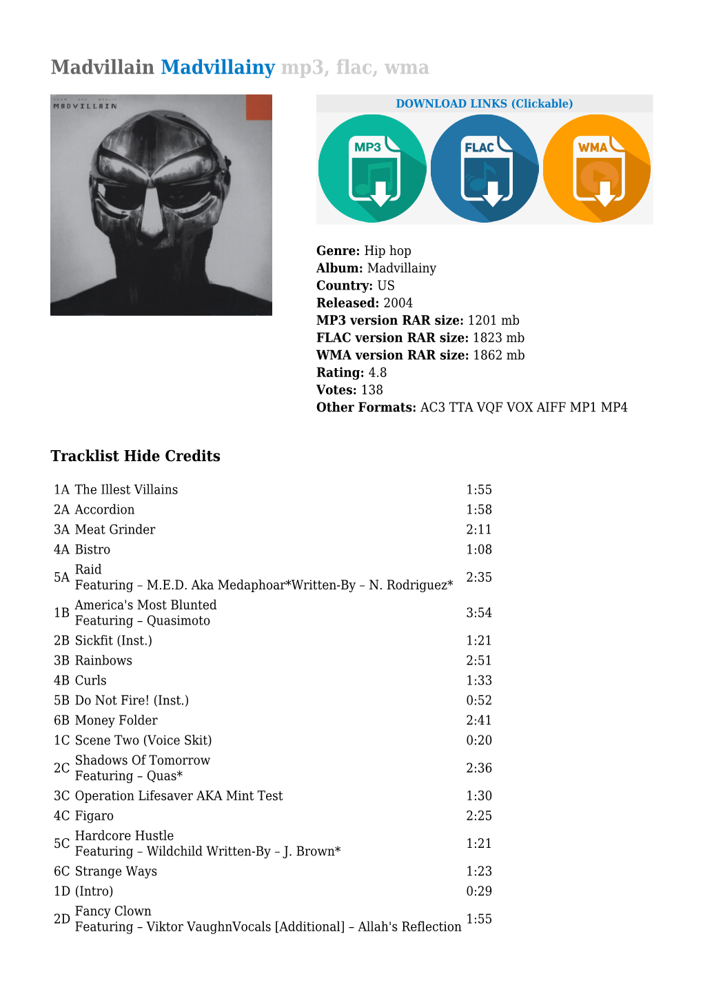 Madvillain Madvillainy Mp3, Flac, Wma