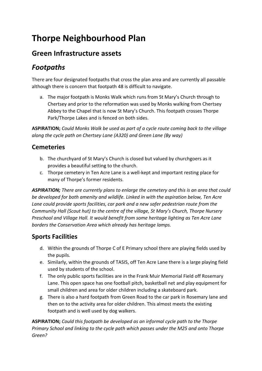 Thorpe Neighbourhood Plan Green Infrastructure Assets Footpaths