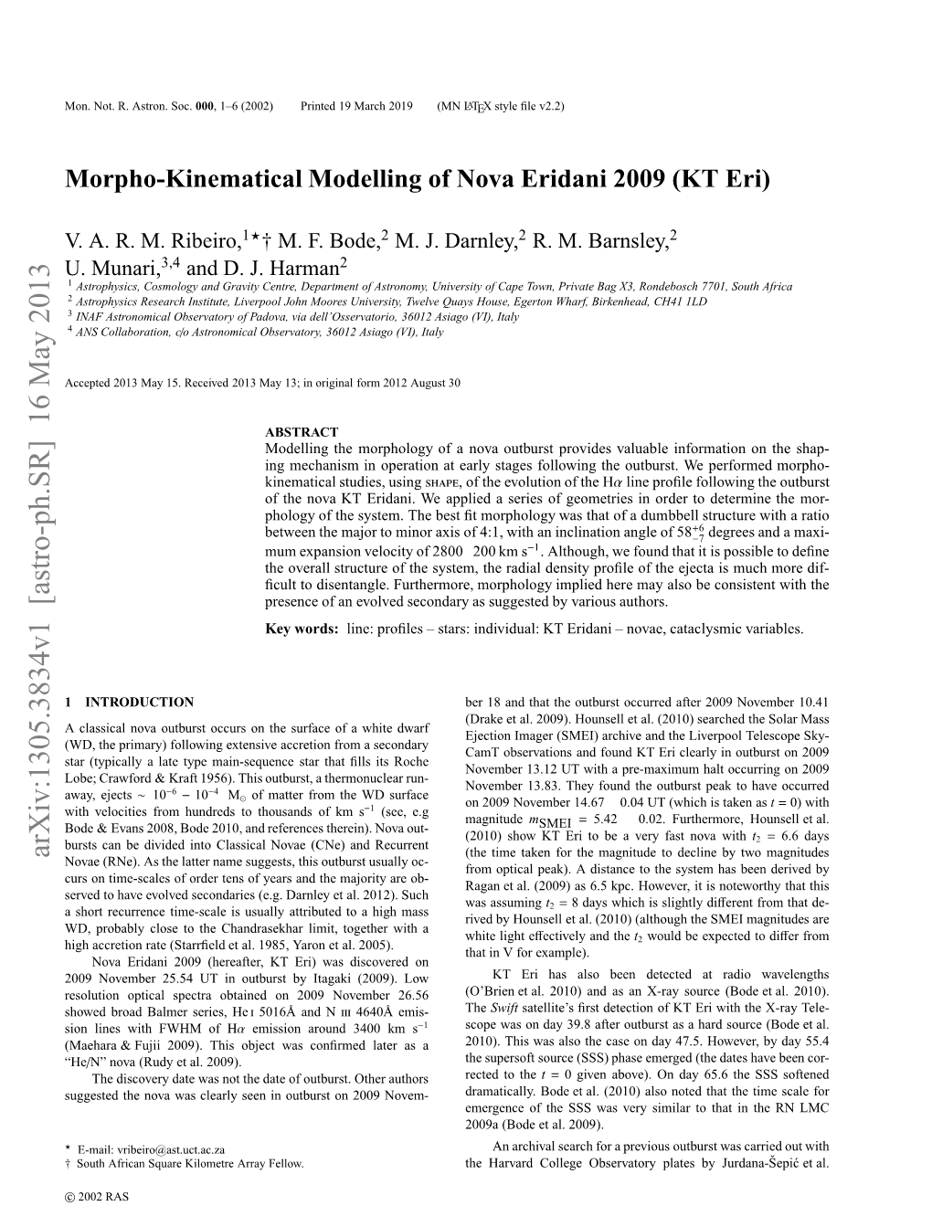 Morpho-Kinematical Modelling of Nova Eridani 2009 (KT Eri)