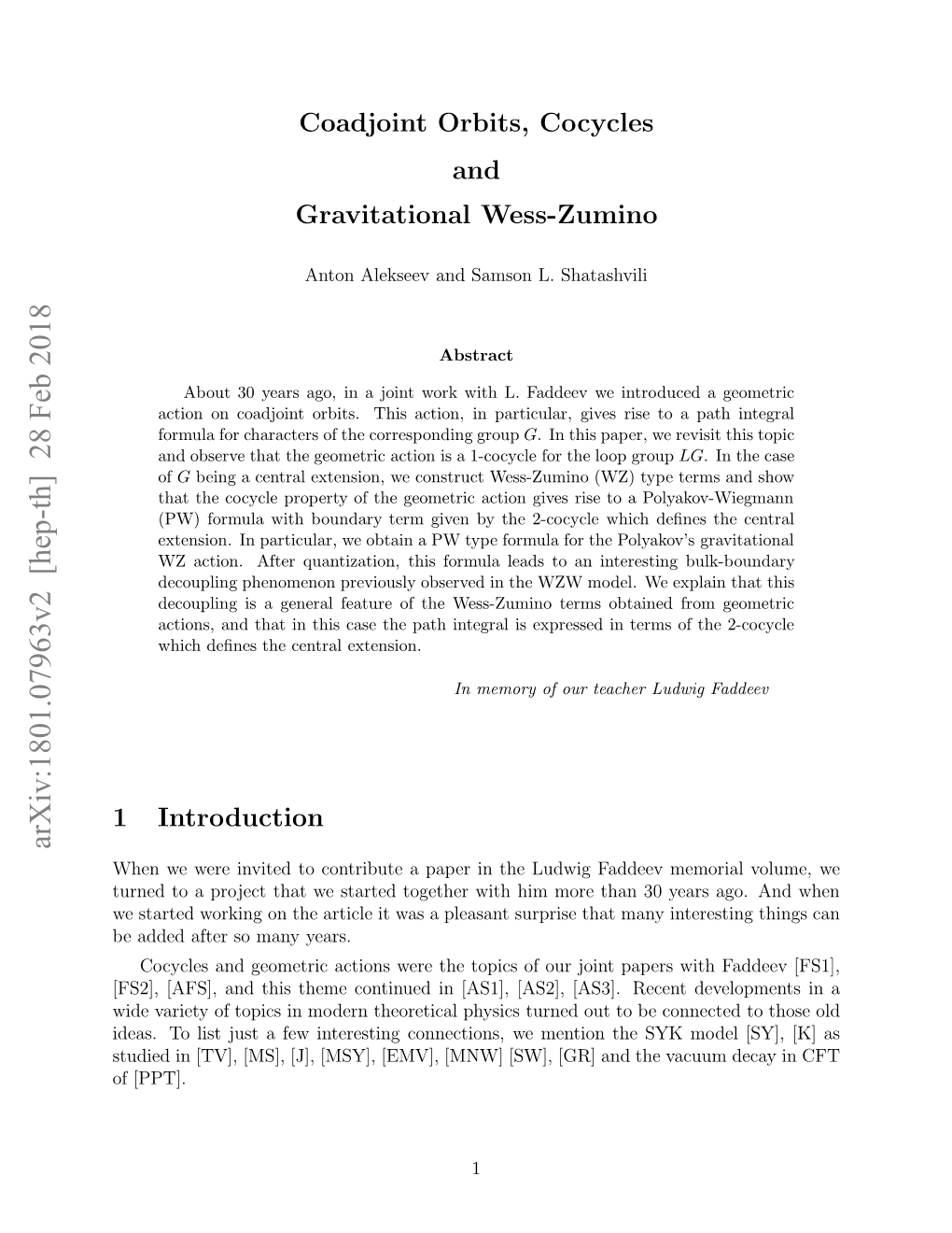 Coadjoint Orbits, Cocycles and Gravitational Wess-Zumino