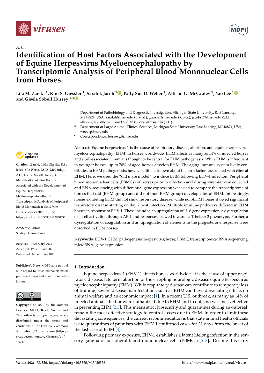 Identification of Host Factors Associated with the Development Of