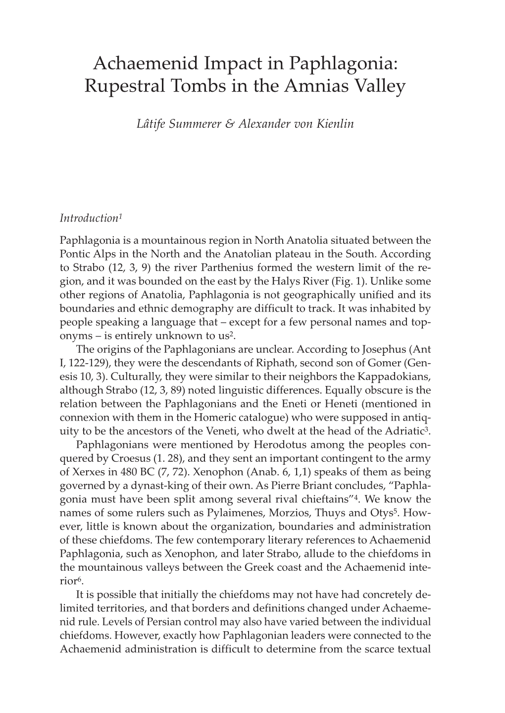 Achaemenid Impact in Paphlagonia: Rupestral Tombs in the Amnias Valley