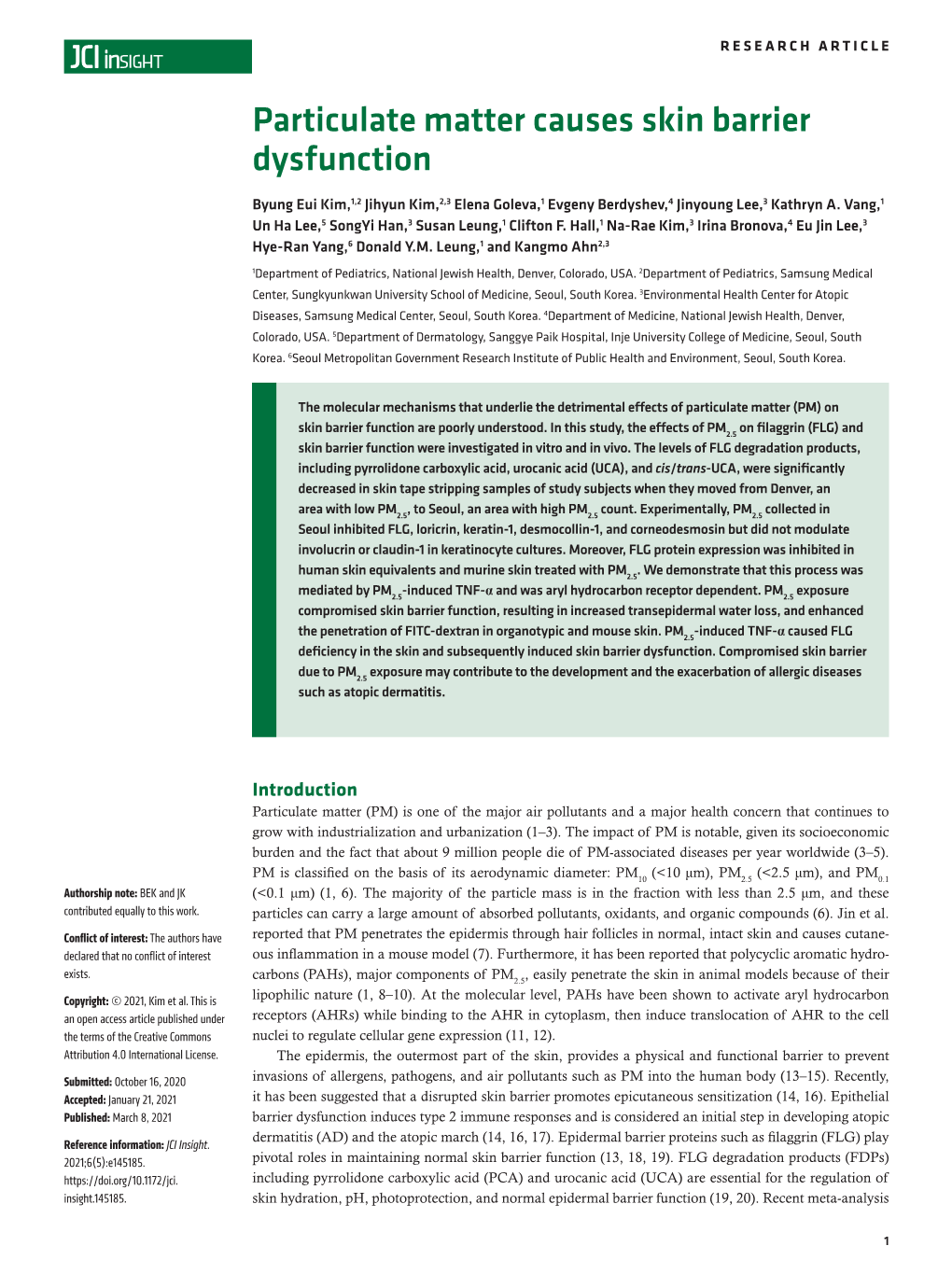 Particulate Matter Causes Skin Barrier Dysfunction