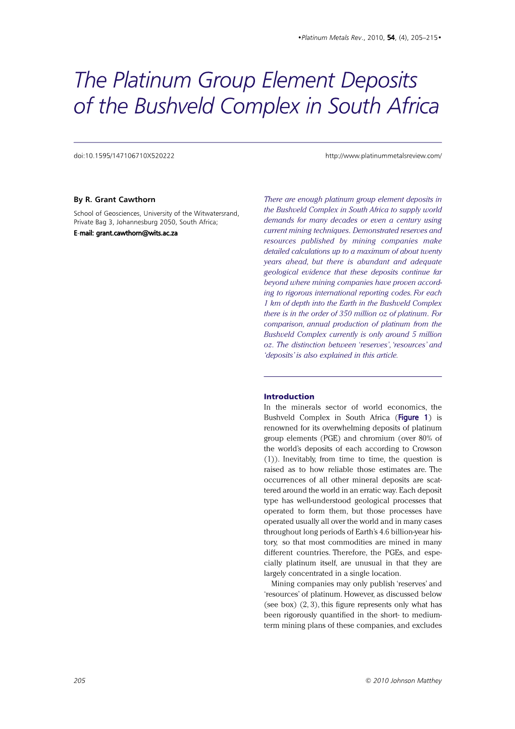 The Platinum Group Element Deposits of the Bushveld Complex in South Africa