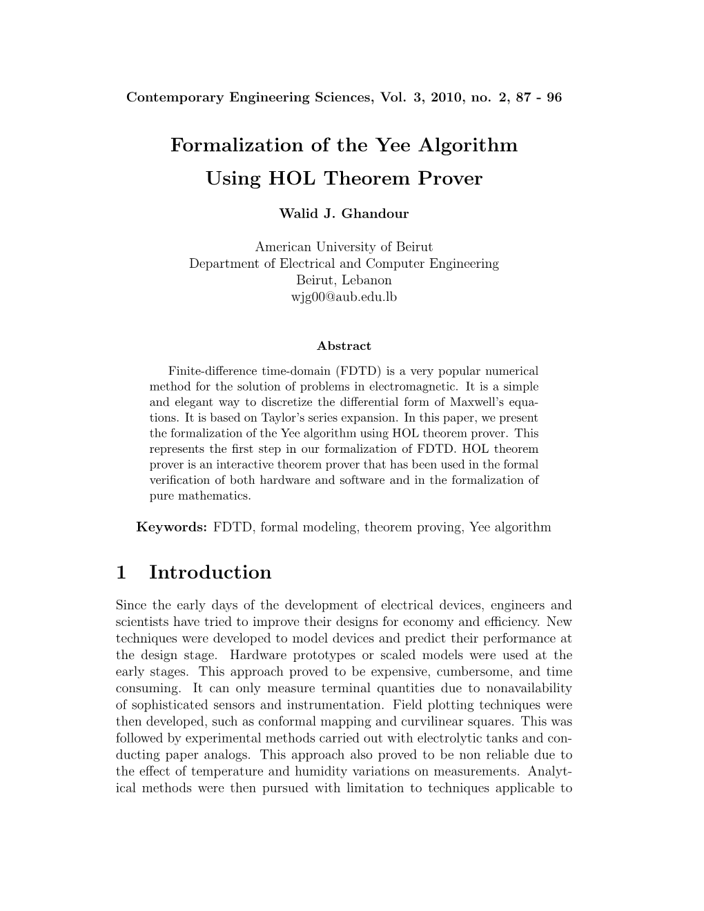 Formalization of the Yee Algorithm Using HOL Theorem Prover