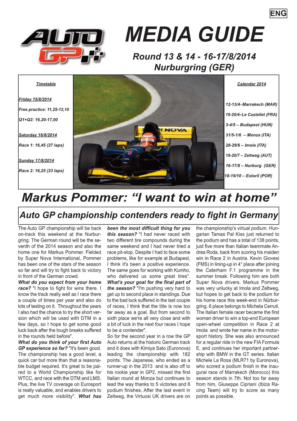 ENG Markus Pommer: “I Want to Win at Home” Auto GP Championship