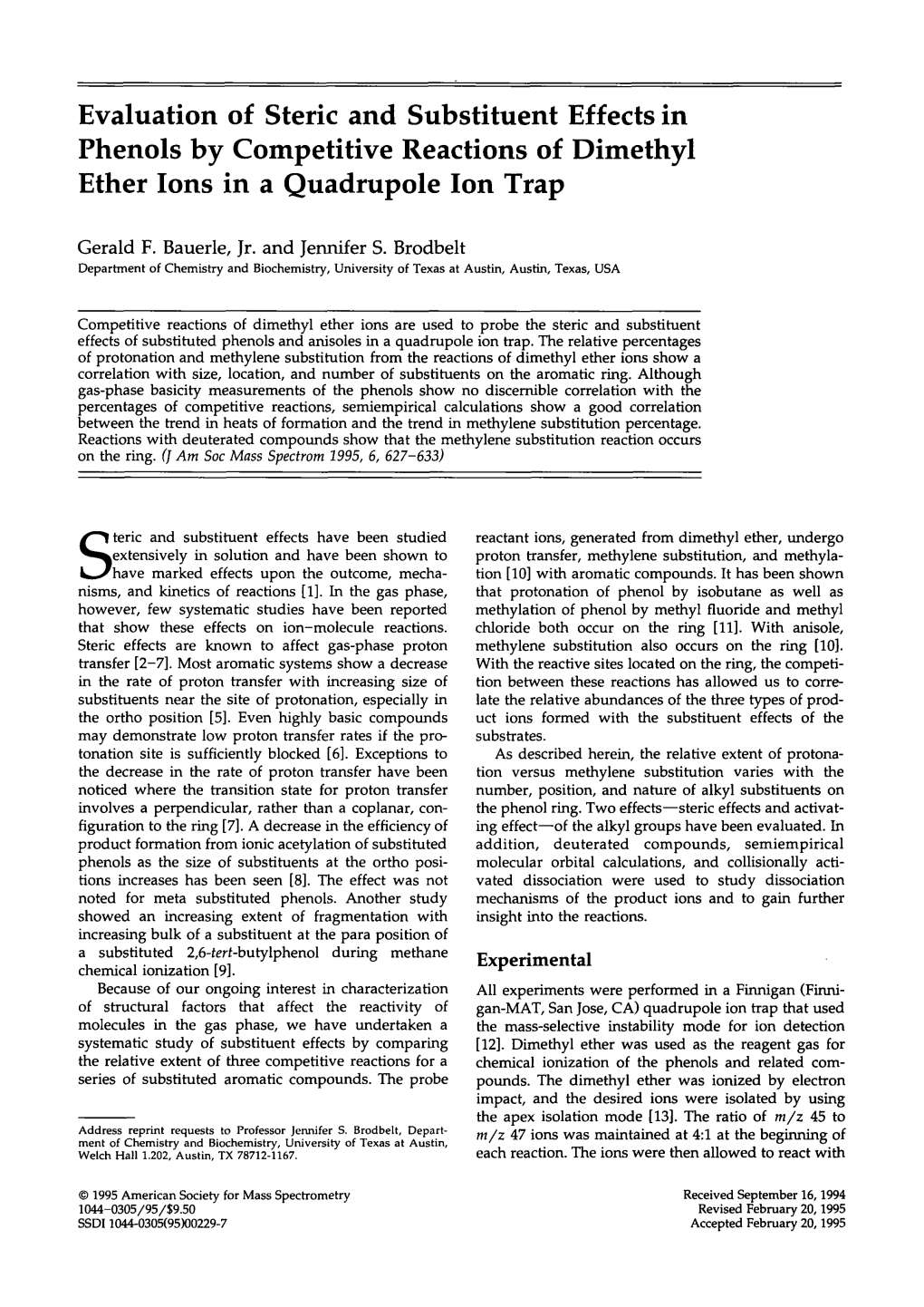 Evaluation of Steric and Substituent Effects in Phenols by Competitive Reactions of Dimethyl Ether Ions in a Quadrupole Ion Trap