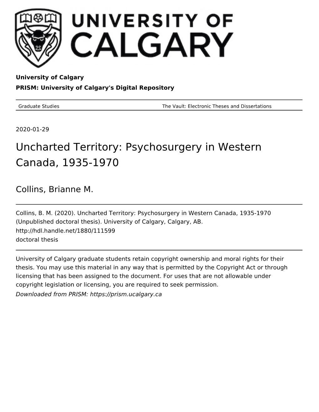 Psychosurgery in Western Canada, 1935-1970