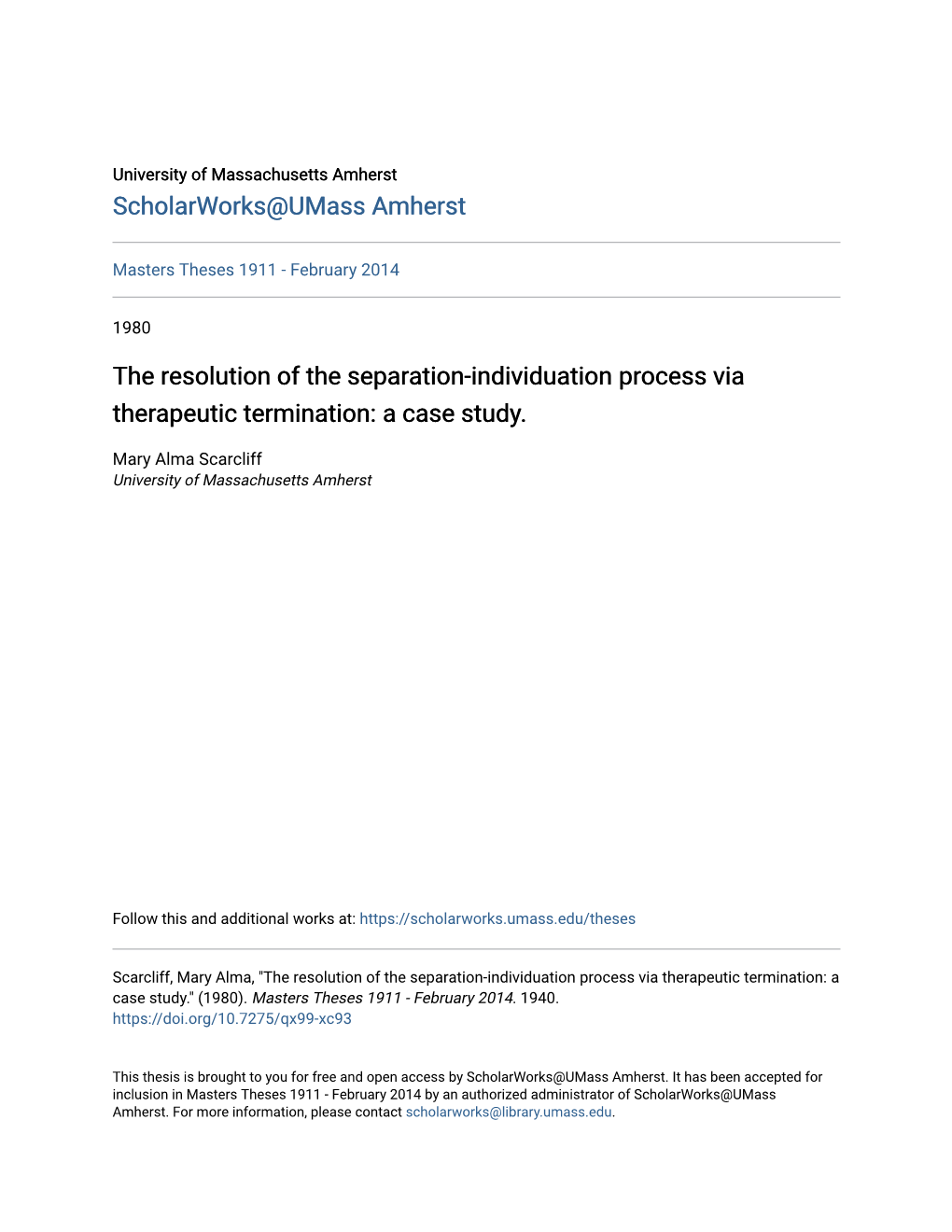 The Resolution of the Separation-Individuation Process Via Therapeutic Termination: a Case Study